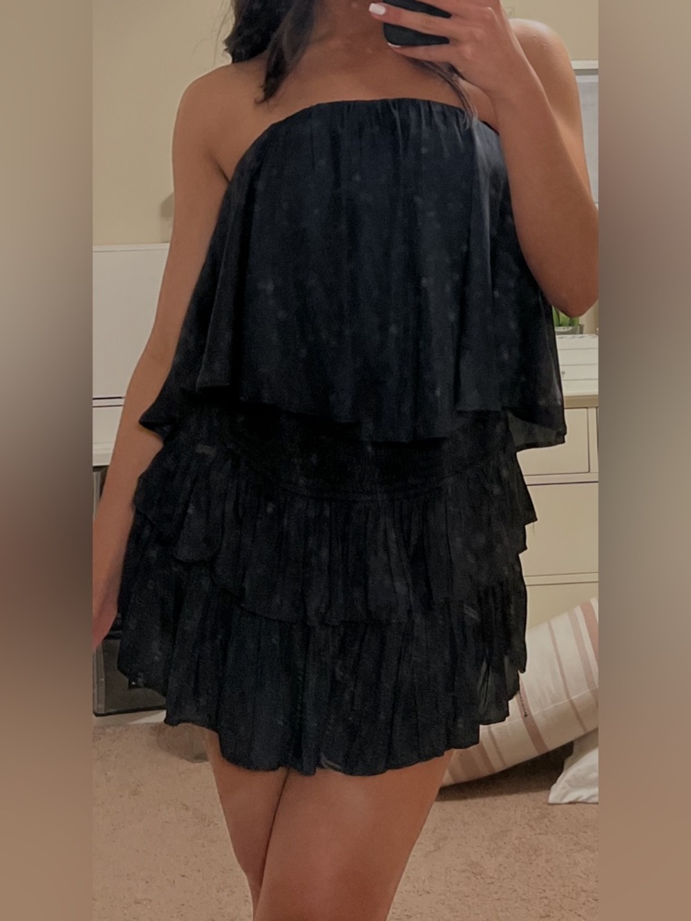 Strapless Navy Tiered Ruffle Romper